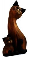 Bild zum Artikel: Schöne Katze mit Baby Statuette aus Holz 100% handgeschnitzt massiv 26 x 13 x 6cm