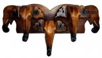 Bild zum Artikel: Garderobe Aufhänger 3 Elefanten aus Holz zu 100% handgeschnitzt massiv 41x21x7cm
